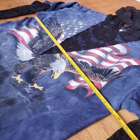 Furst of a Kind T Shirt Blue Eagle American Flag Black Lace LS Hood Upcycled - Picture 11 of 12